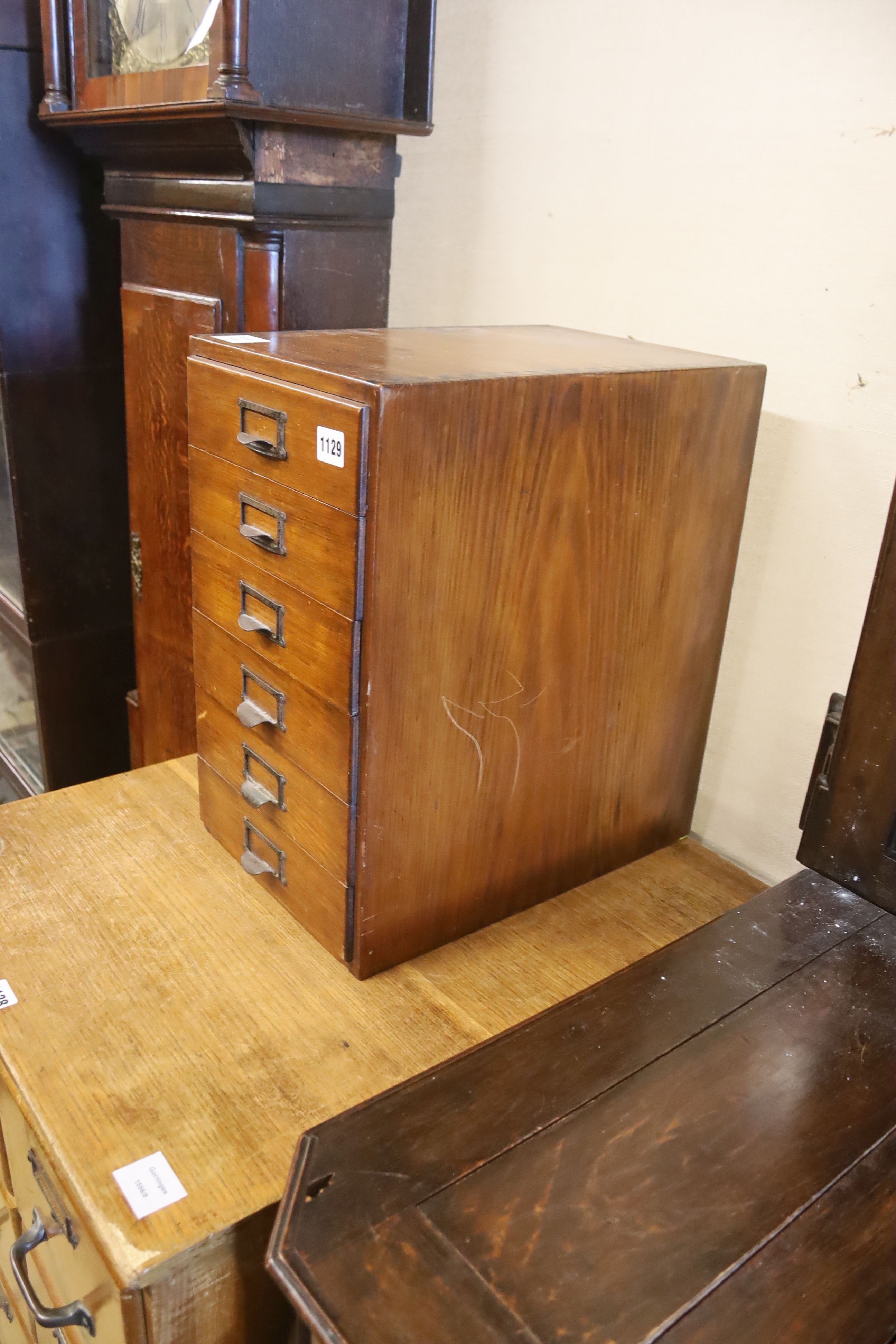 An early 20th century desk top filing cabinet, width 26cm, depth 38cm, height 45cm